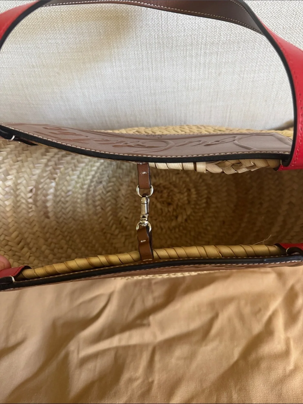 Christian Louboutin Natural Straw Tote with Brown Leather Trim